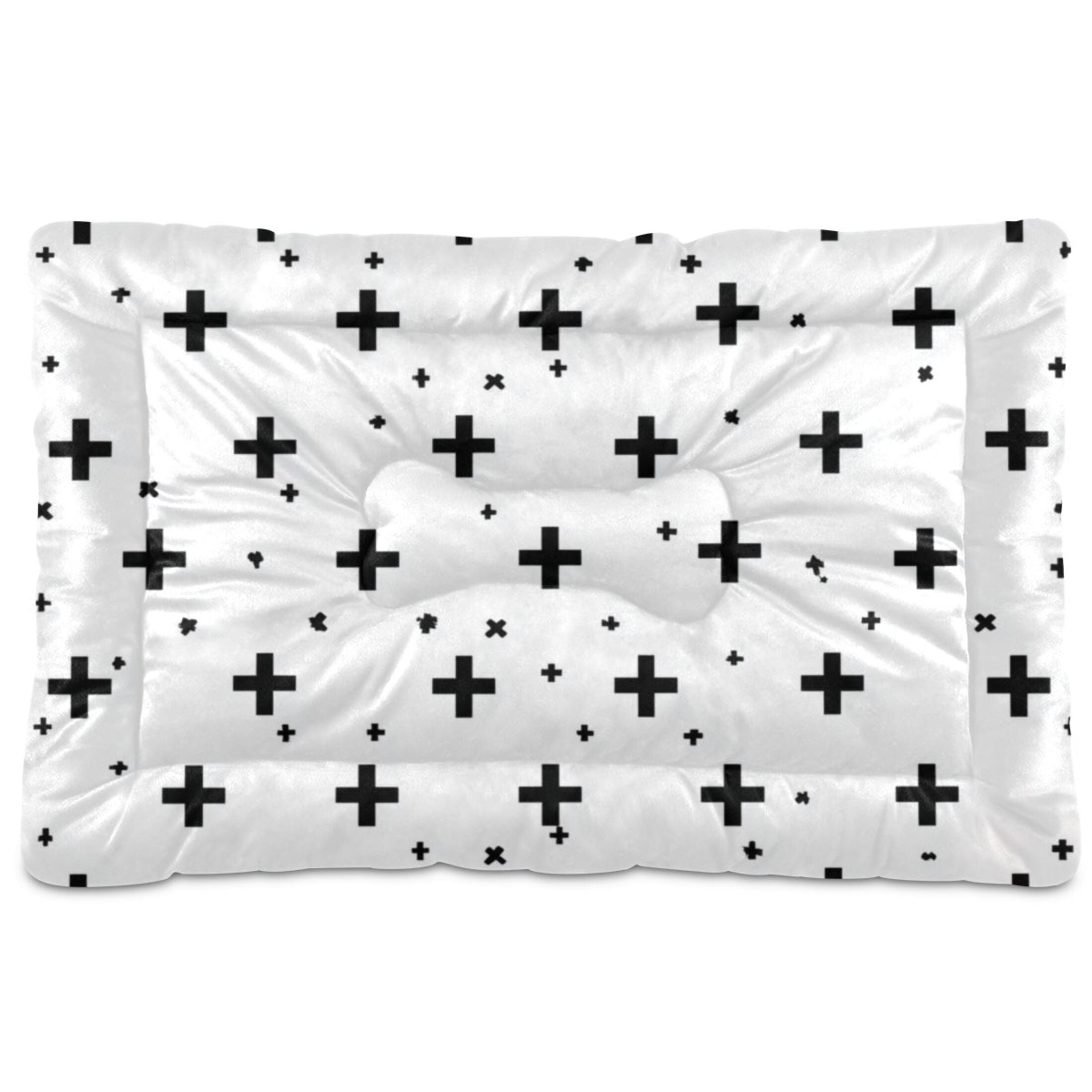 Cozy Mat Pet Bed Indoor Outdoor Warm Soft For Cat Dog Puppy(S/M) Black Crosses