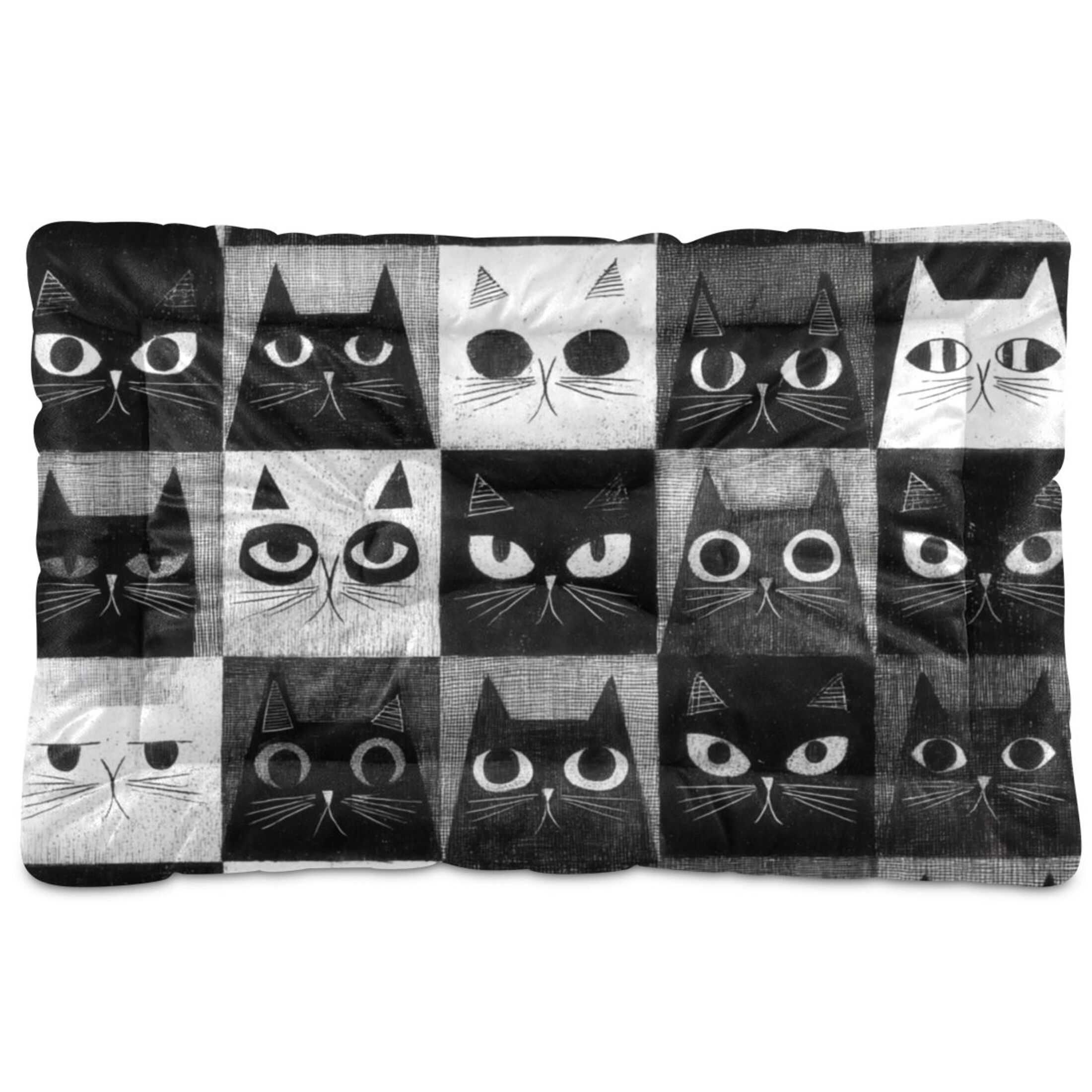 Cozy Mat Pet Bed Indoor Outdoor Warm Soft For Cat Dog Puppy(S/M) Black White Cat Squares
