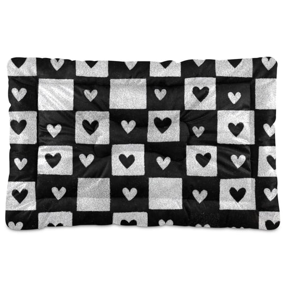 Cozy Mat Pet Bed Indoor Outdoor Warm Soft For Cat Dog Puppy(S/M) Black and White Small Hearts