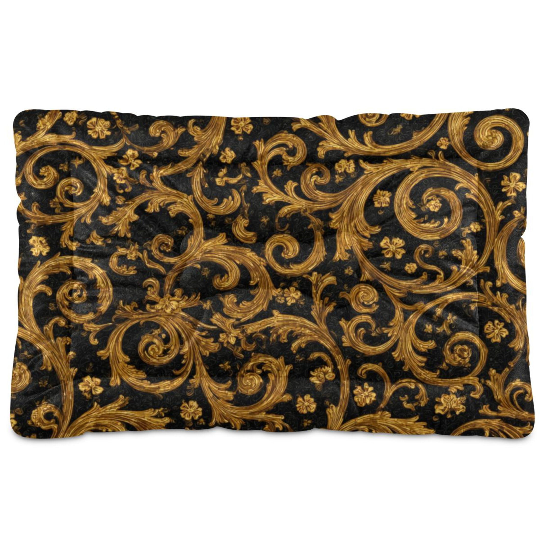 Cozy Mat Pet Bed Indoor Outdoor Warm Soft For Cat Dog Puppy(S/M) Black&gold Baroque Pattern