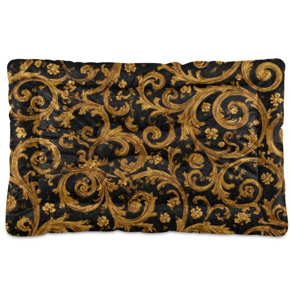Cozy Mat Pet Bed Indoor Outdoor Warm Soft For Cat Dog Puppy(S/M) Black&gold Baroque Pattern
