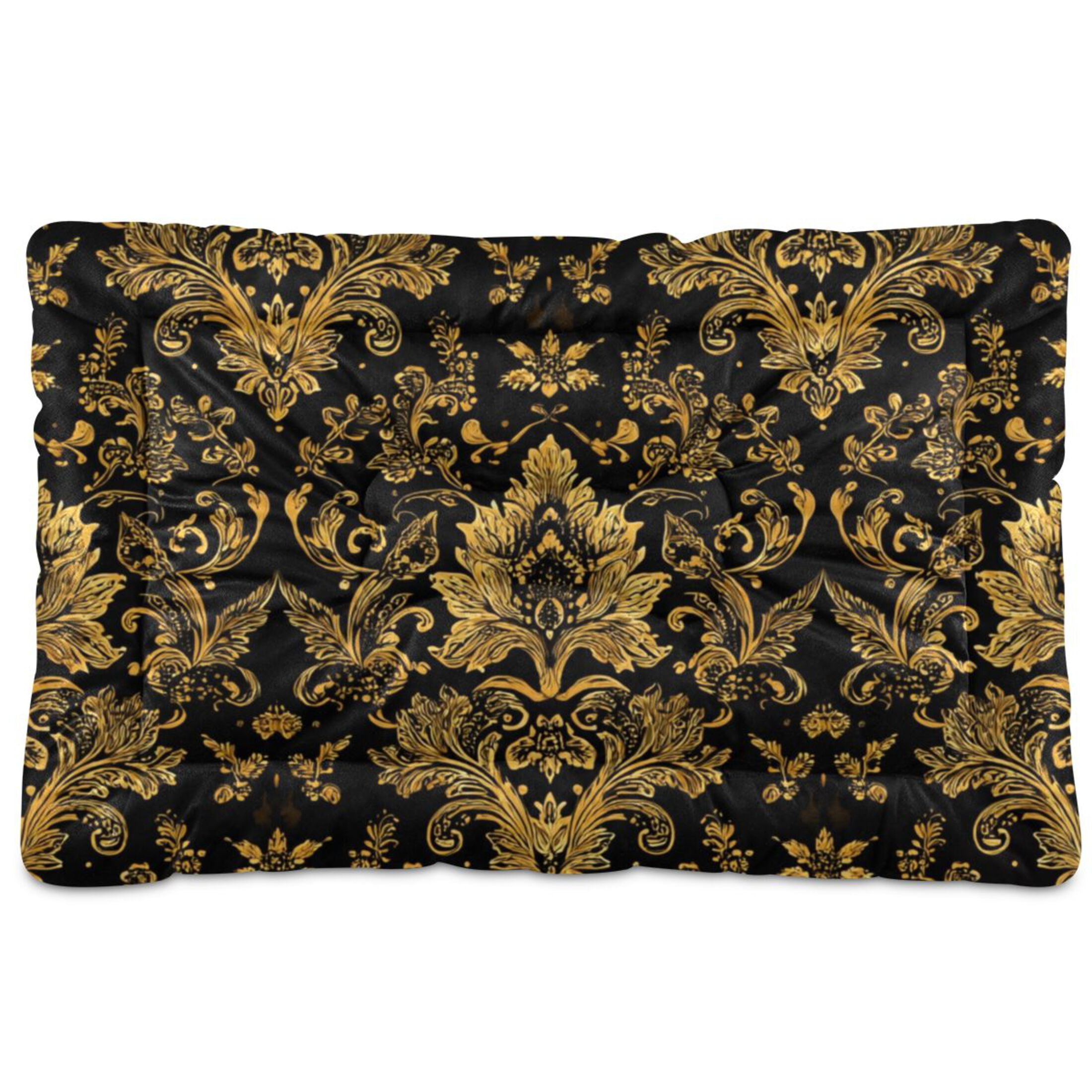 Cozy Mat Pet Bed Indoor Outdoor Warm Soft For Cat Dog Puppy(S/M) Black&gold Baroque