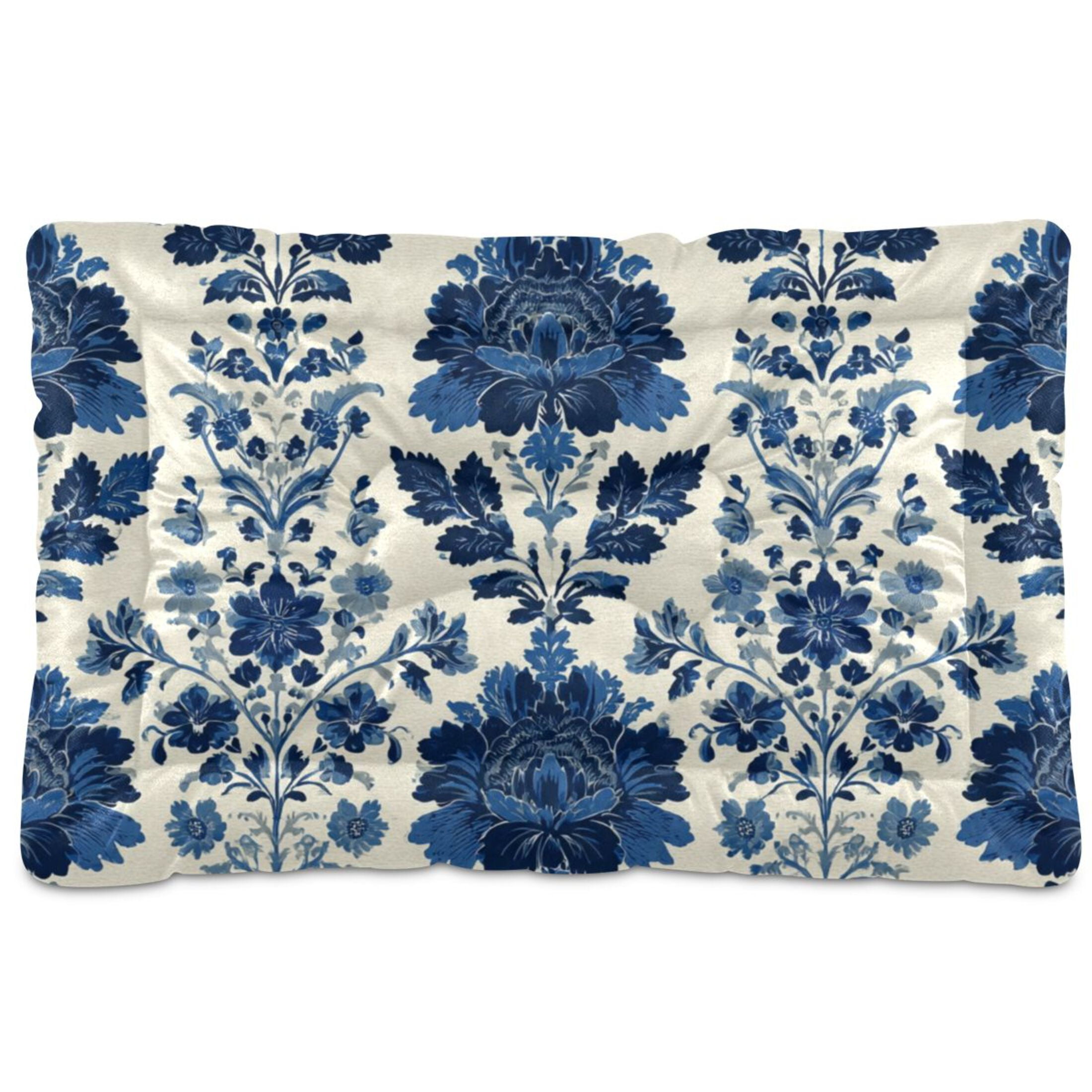Cozy Mat Pet Bed Indoor Outdoor Warm Soft For Cat Dog Puppy(S/M) Blue Damask