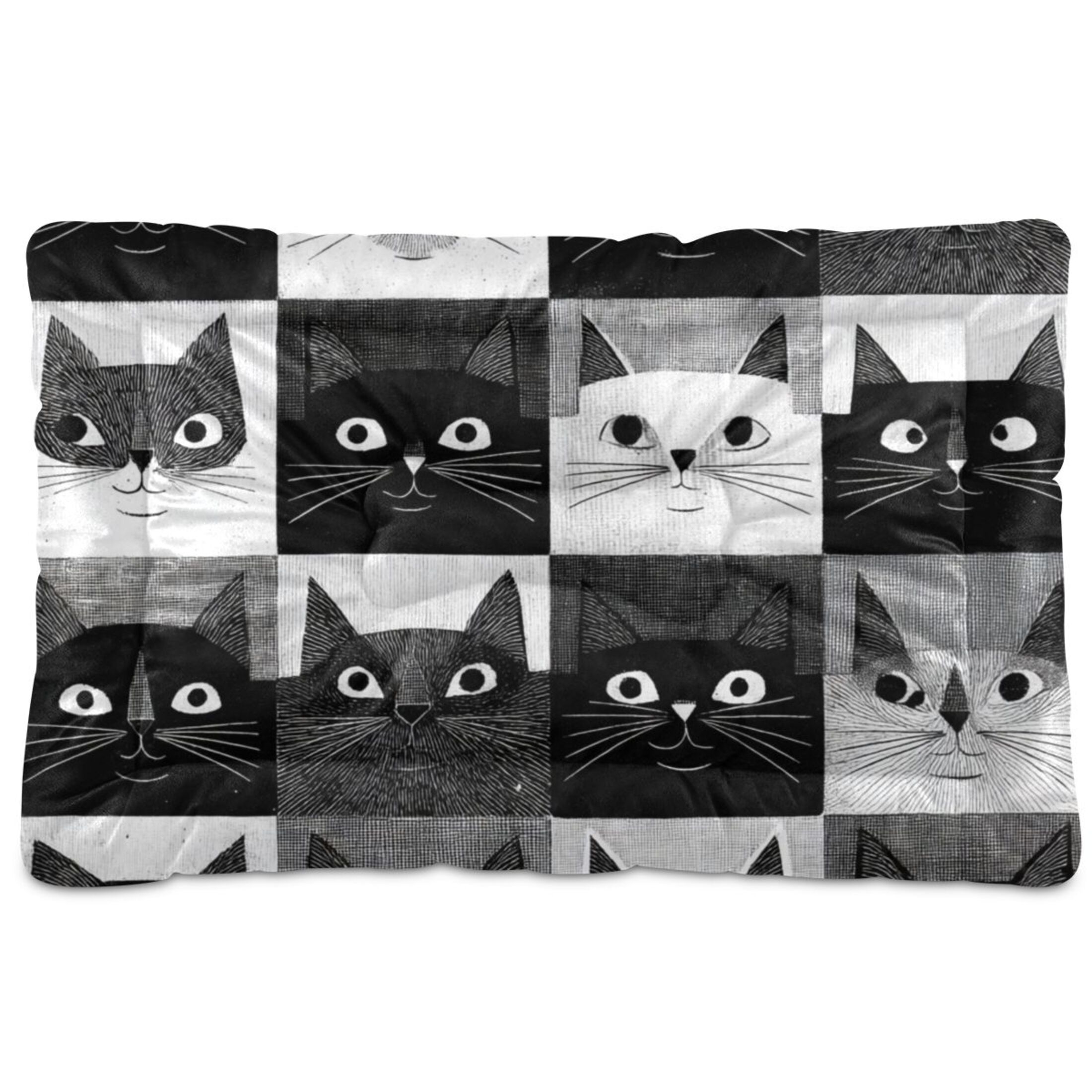 Cozy Mat Pet Bed Indoor Outdoor Warm Soft For Cat Dog Puppy(S/M) Cat Faces on Squares
