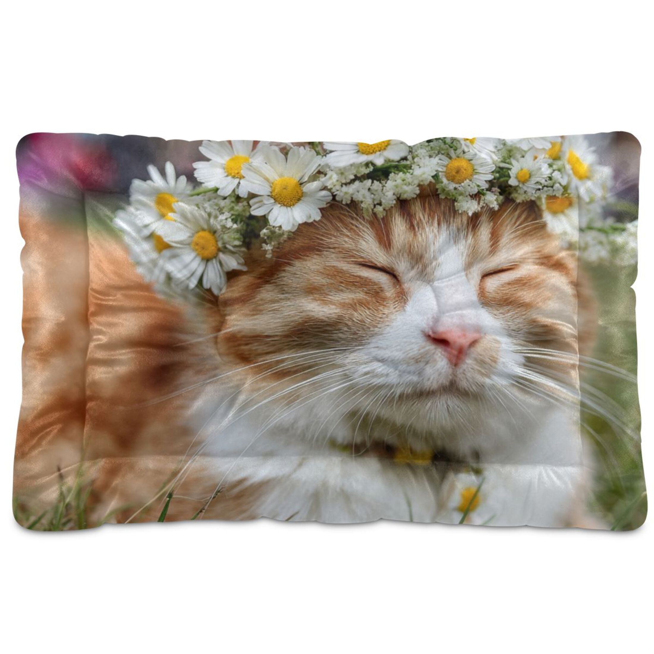 Cozy Mat Pet Bed Indoor Outdoor Warm Soft For Cat Dog Puppy(S/M) Daisy Flower Crown