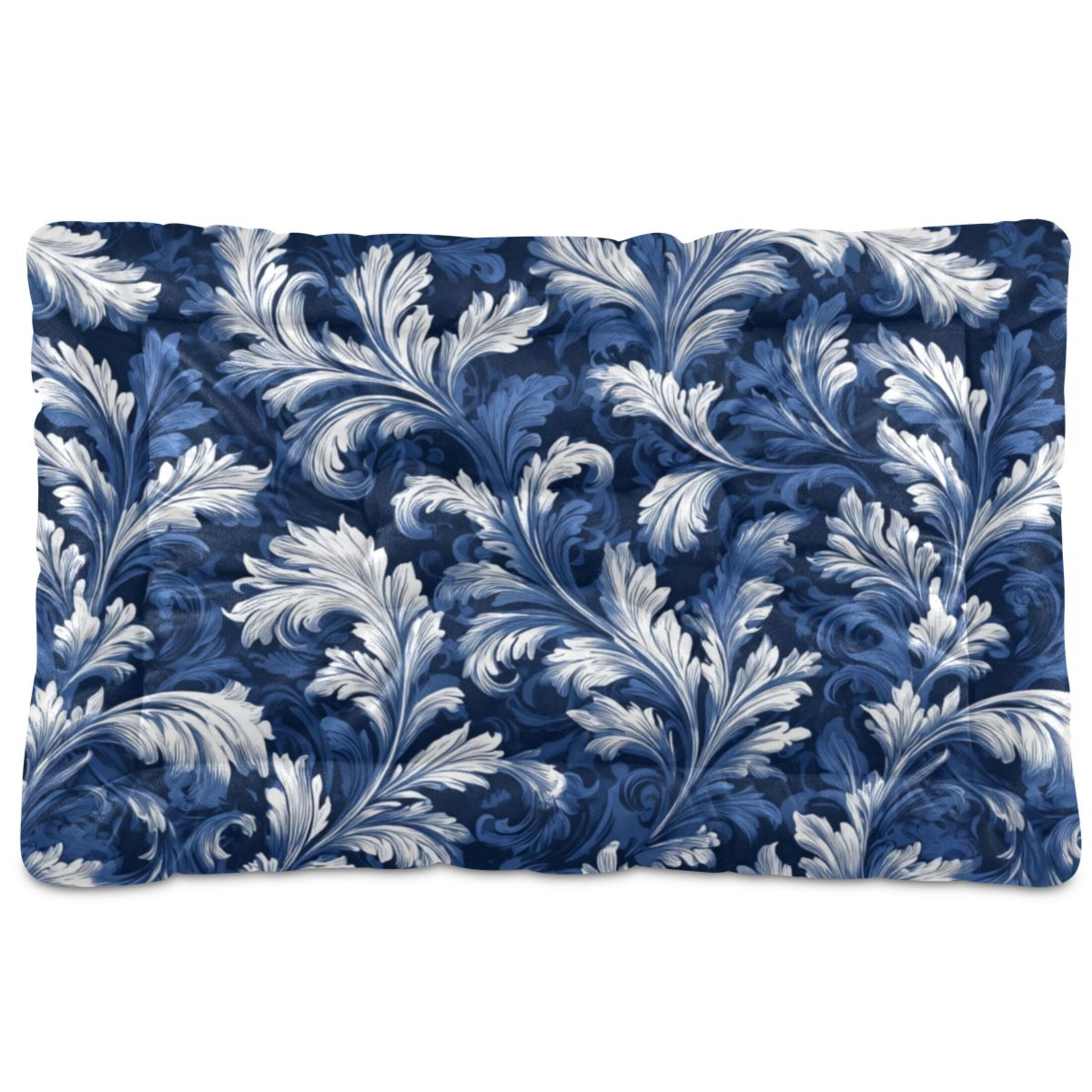 Cozy Mat Pet Bed Indoor Outdoor Warm Soft For Cat Dog Puppy(S/M) Dark Blue Acanthus Leaves