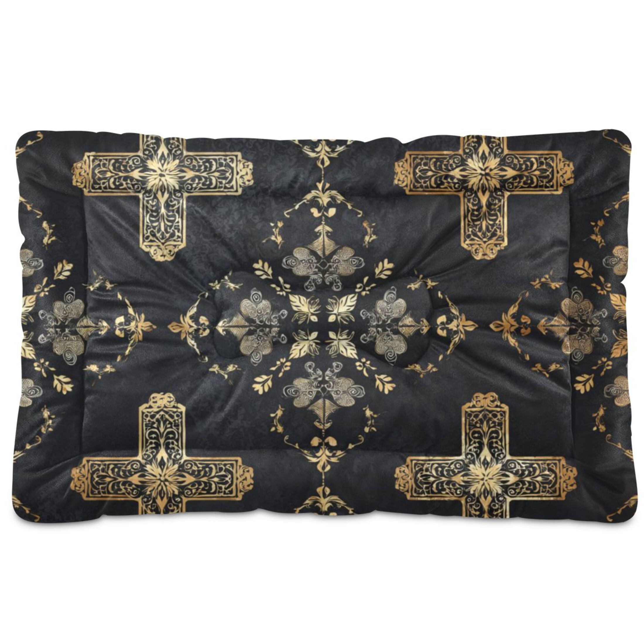 Cozy Mat Pet Bed Indoor Outdoor Warm Soft For Cat Dog Puppy(S/M) Decorative Crosses in Black Gold