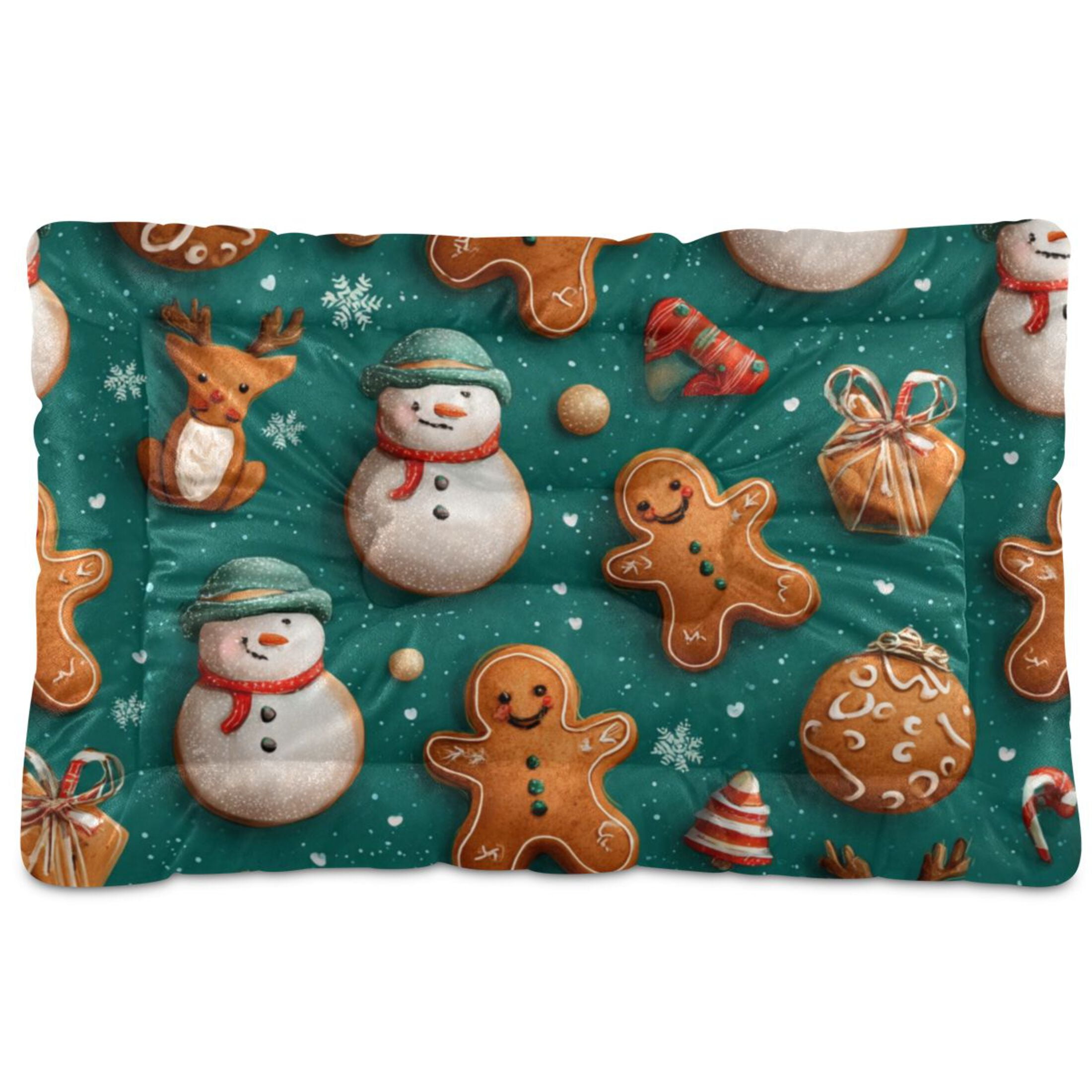 Cozy Mat Pet Bed Indoor Outdoor Warm Soft For Cat Dog Puppy(S/M) Gingerbread Cookies Snowmen