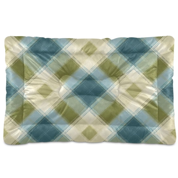 Cozy Mat Pet Bed Indoor Outdoor Warm Soft For Cat Dog Puppy(S/M) Green&beige Tartan Pattern