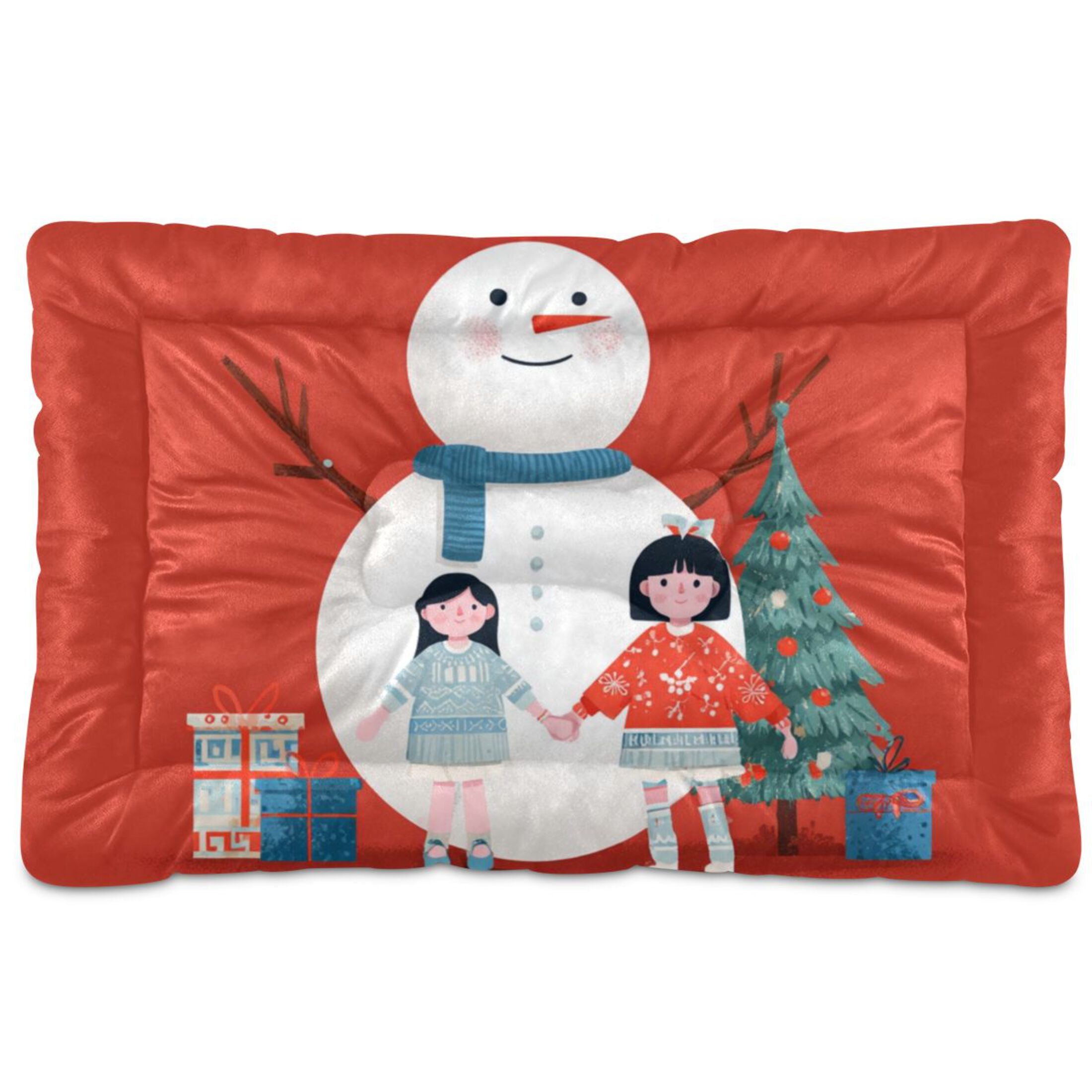 Cozy Mat Pet Bed Indoor Outdoor Warm Soft For Cat Dog Puppy(S/M) Holding Hands Surround Snowman