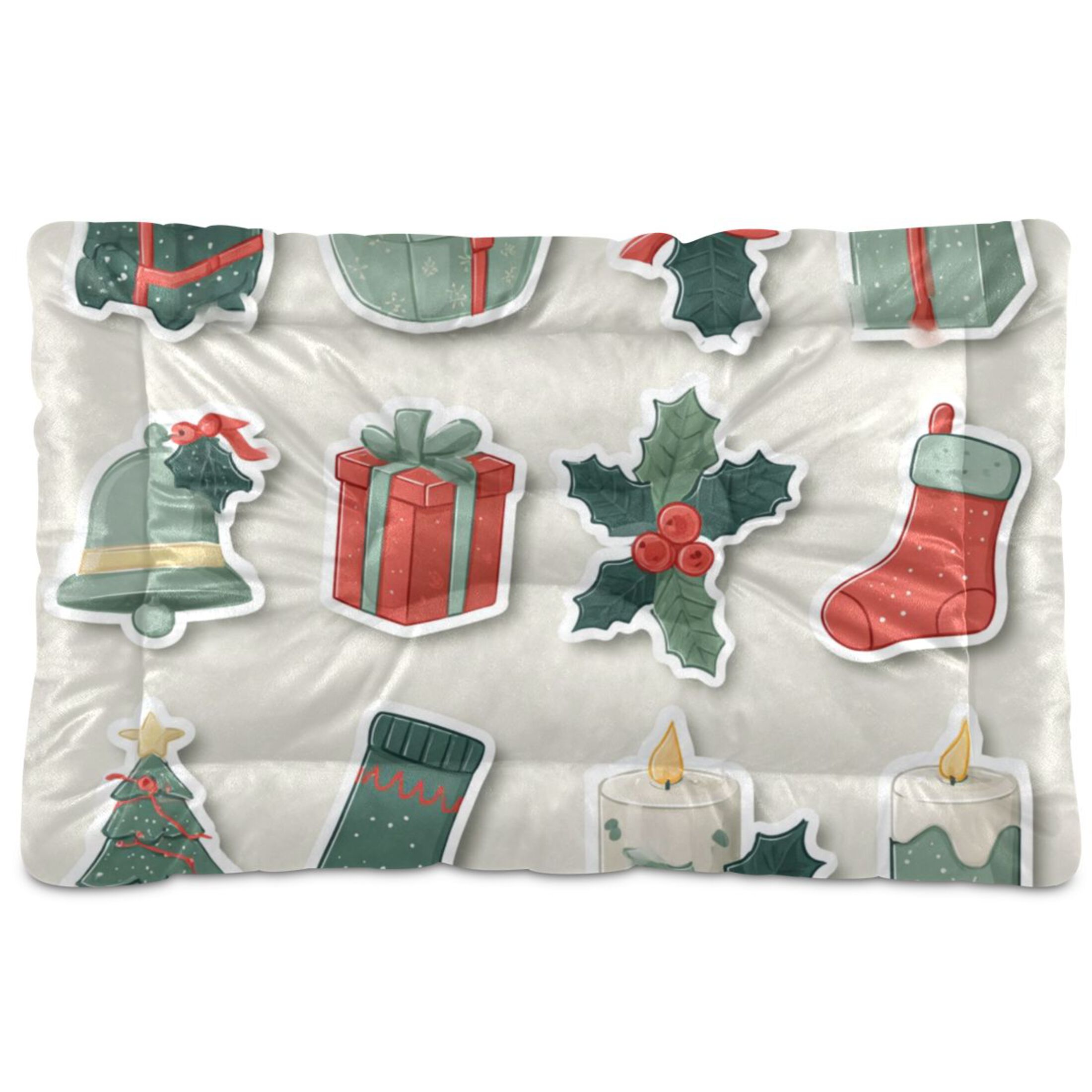 Cozy Mat Pet Bed Indoor Outdoor Warm Soft For Cat Dog Puppy(S/M) Holly Leaves and Berries