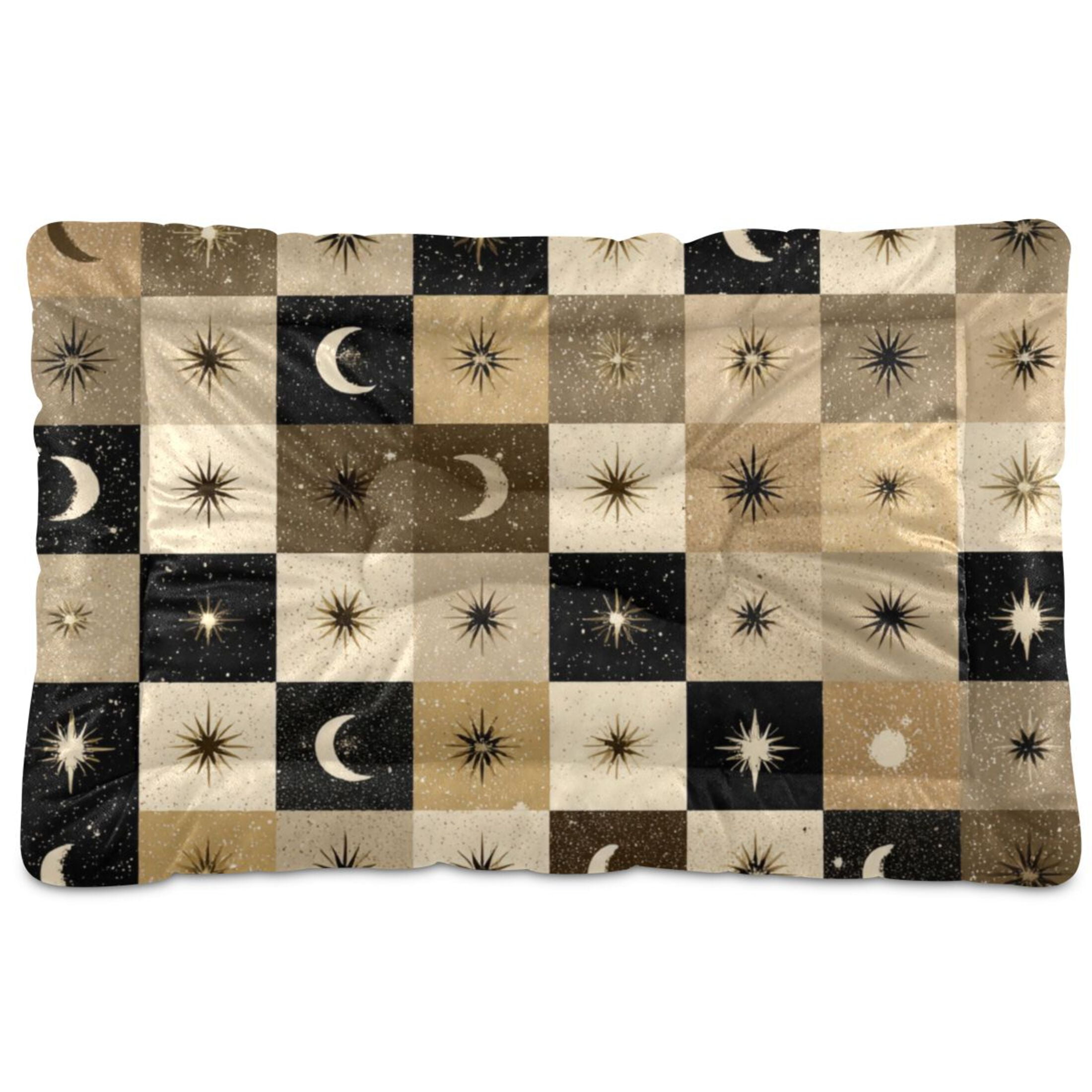 Cozy Mat Pet Bed Indoor Outdoor Warm Soft For Cat Dog Puppy(S/M) Moons Stars Checkered Squares