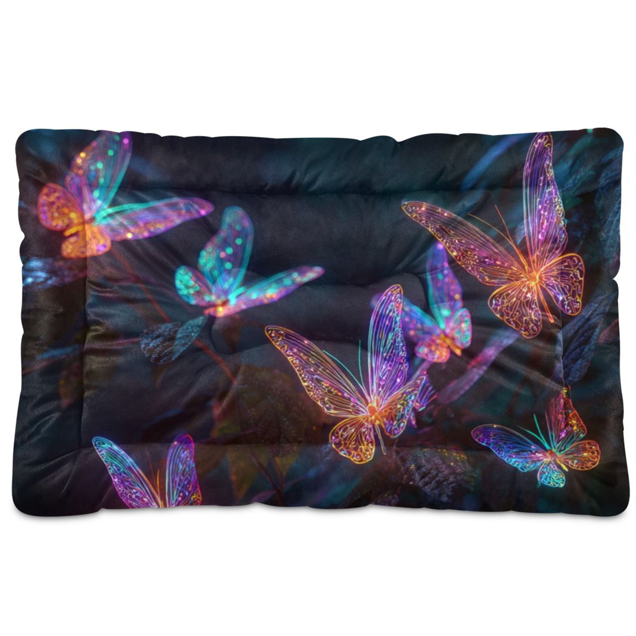 Cozy Mat Pet Bed Indoor Outdoor Warm Soft For Cat Dog Puppy(S/M) Neon Butterfly