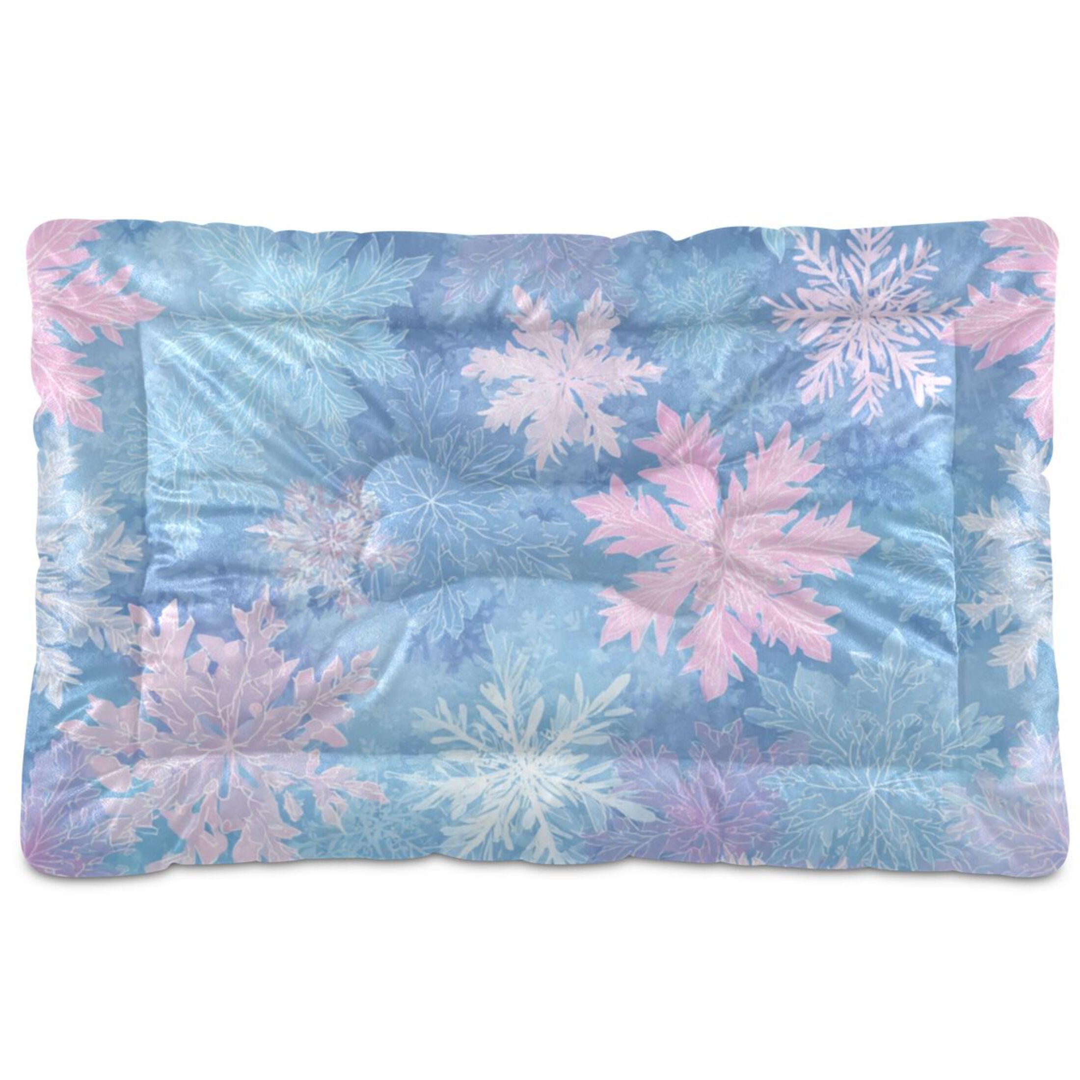 Cozy Mat Pet Bed Indoor Outdoor Warm Soft For Cat Dog Puppy(S/M) Pale Blue Snowflakes