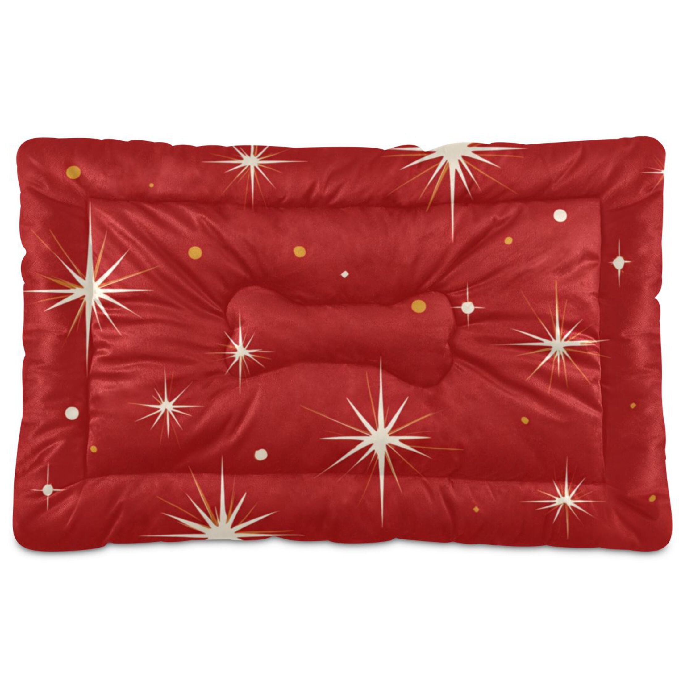 Cozy Mat Pet Bed Indoor Outdoor Warm Soft For Cat Dog Puppy(S/M) Red Background with Shinny Stars