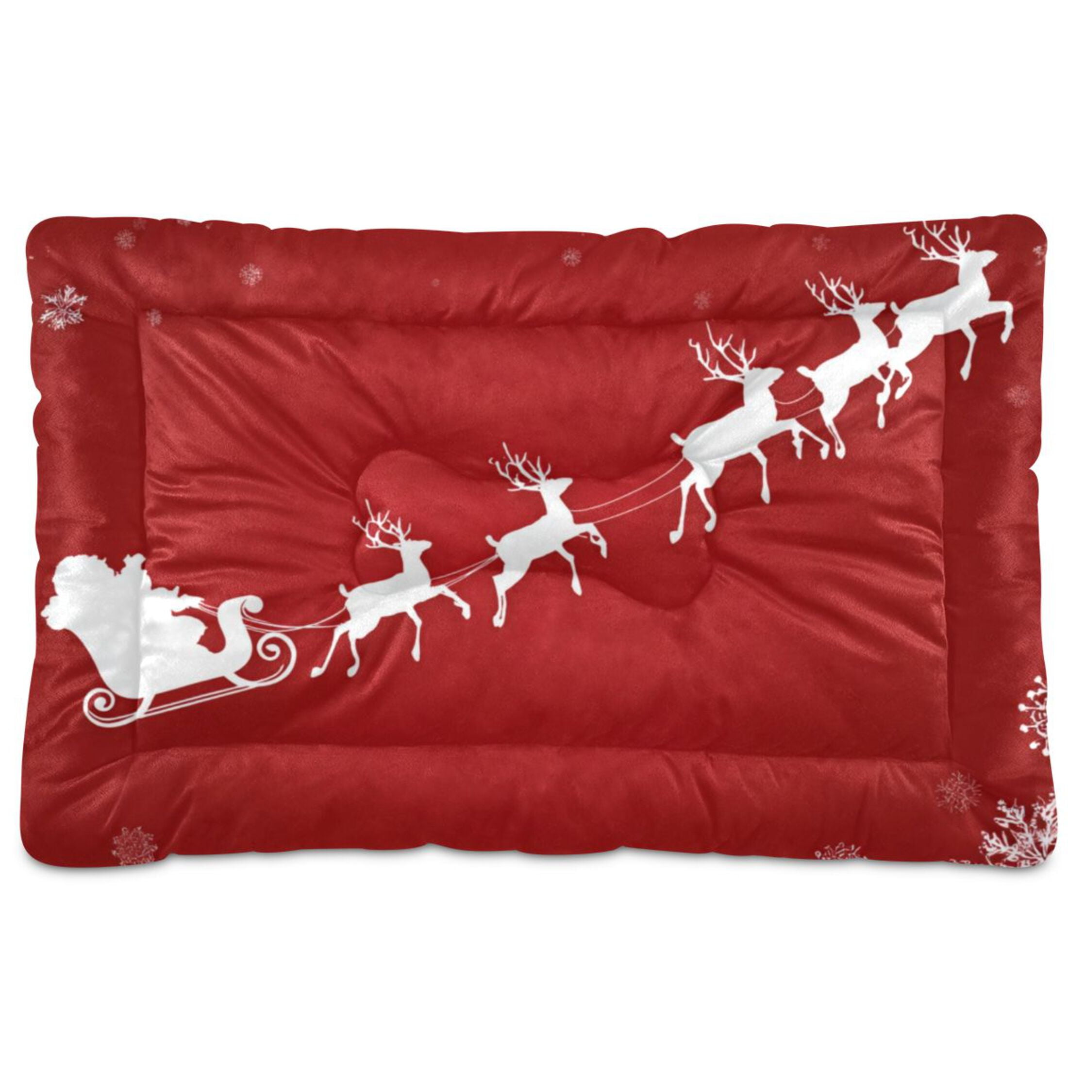 Cozy Mat Pet Bed Indoor Outdoor Warm Soft For Cat Dog Puppy(S/M) Red Background with White Snowflakes