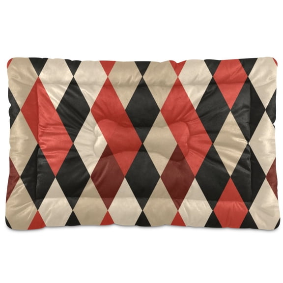 Cozy Mat Pet Bed Indoor Outdoor Warm Soft For Cat Dog Puppy(S/M) Red Beige Black Harlequin Pattern