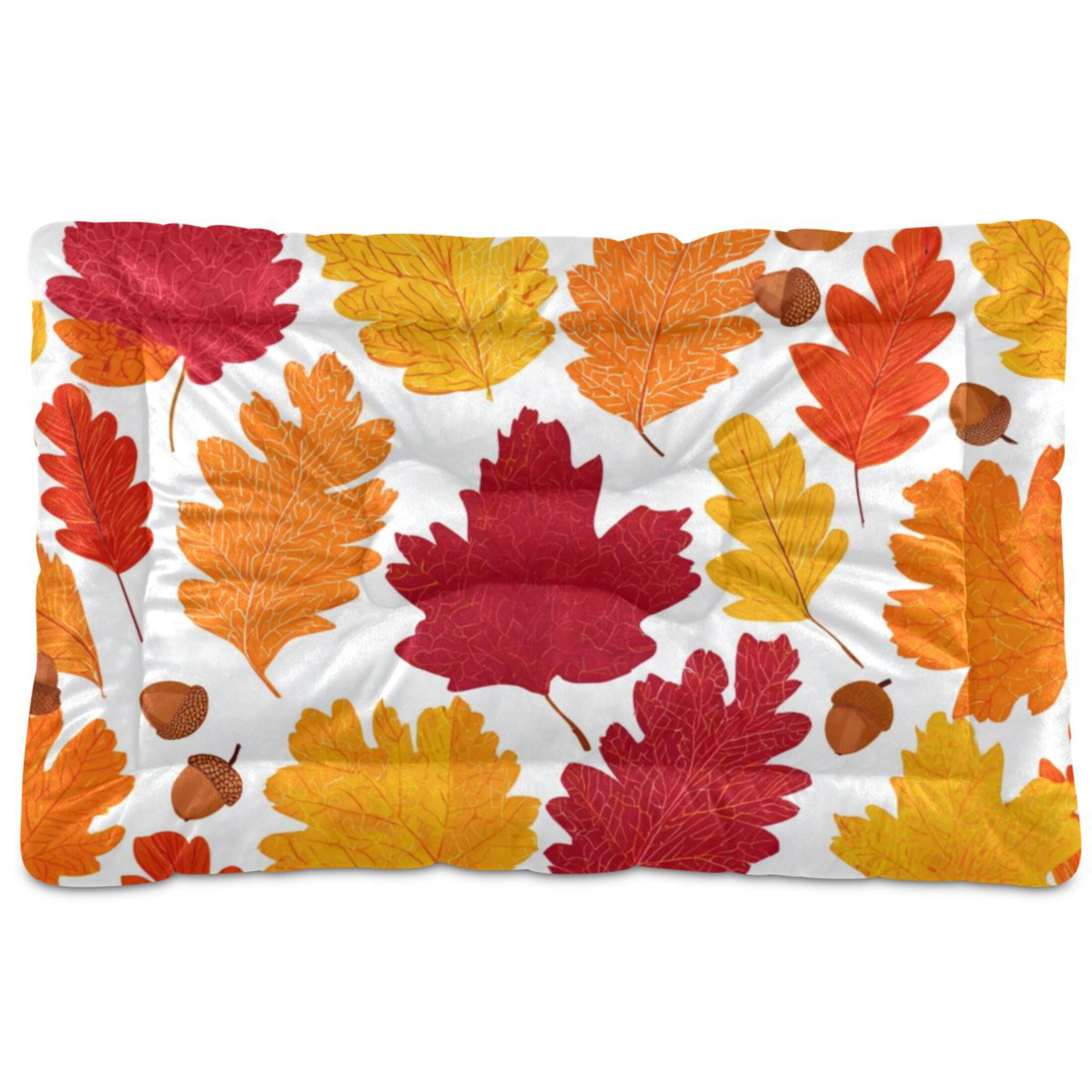 Cozy Mat Pet Bed Indoor Outdoor Warm Soft For Cat Dog Puppy(S/M) Red Orange Yellow Autumn Leaves