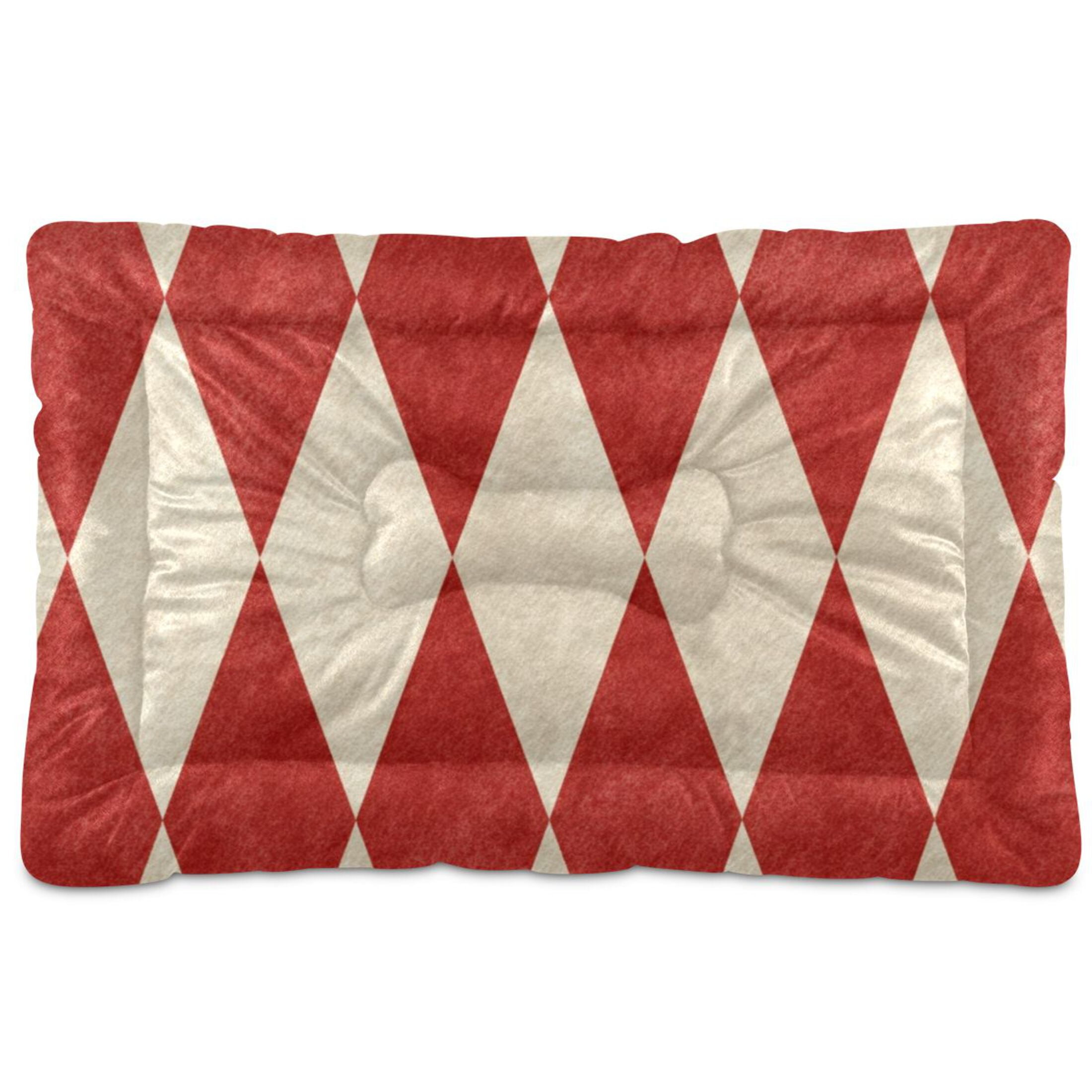 Cozy Mat Pet Bed Indoor Outdoor Warm Soft For Cat Dog Puppy(S/M) Red&white Harlequin Pattern