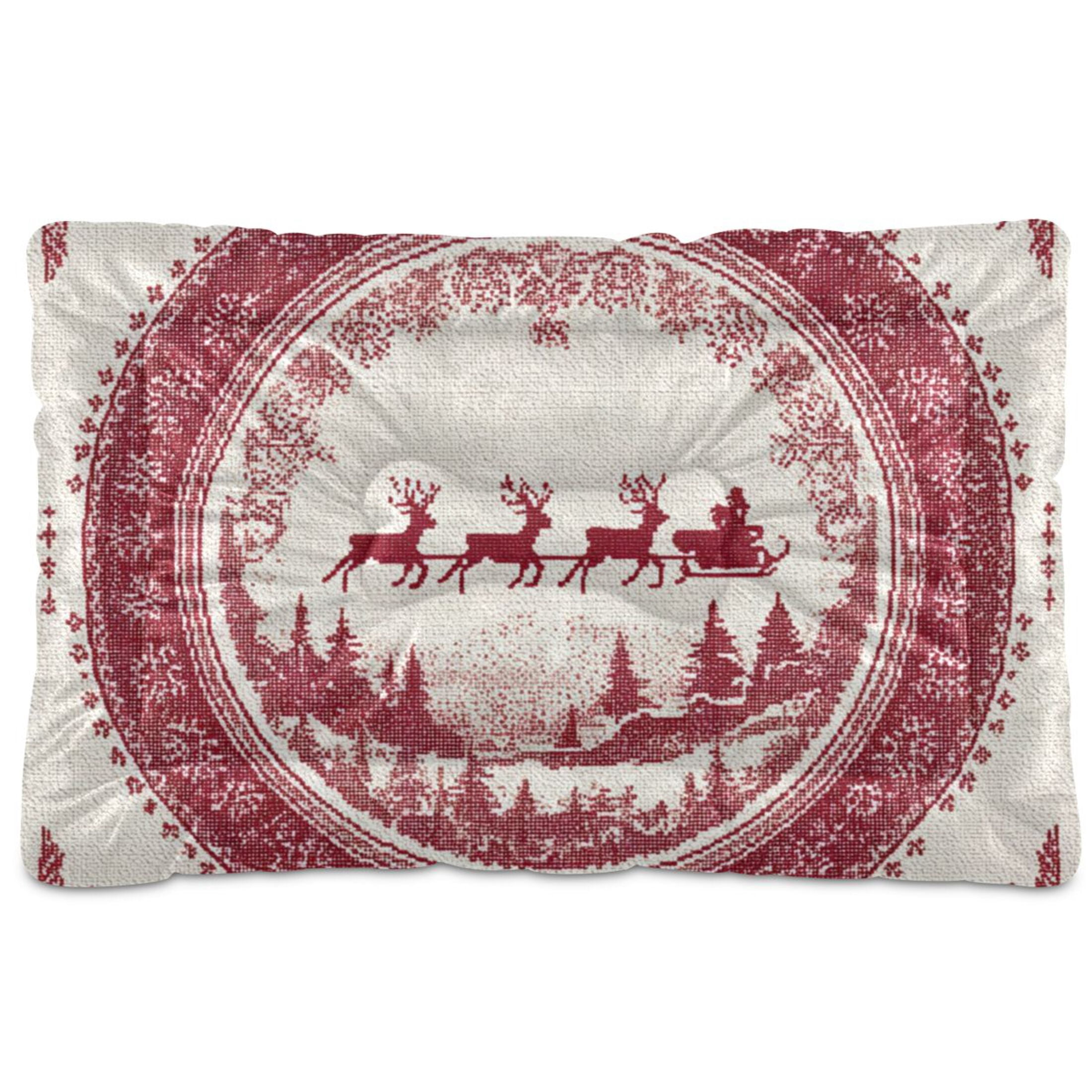 Cozy Mat Pet Bed Indoor Outdoor Warm Soft For Cat Dog Puppy(S/M) Reindeer and Santa's Sleigh