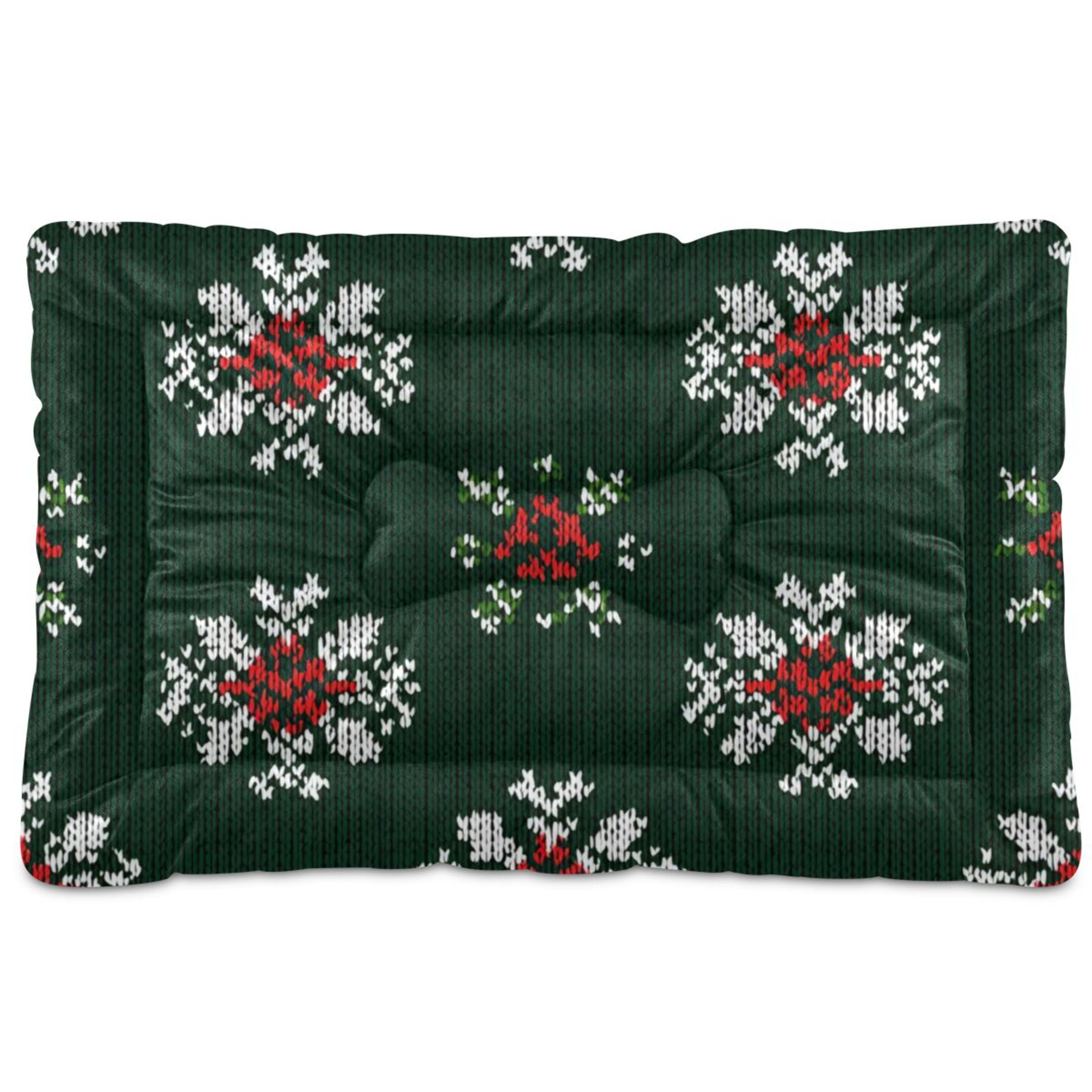Cozy Mat Pet Bed Indoor Outdoor Warm Soft For Cat Dog Puppy(S/M) Snowflake Dark Green