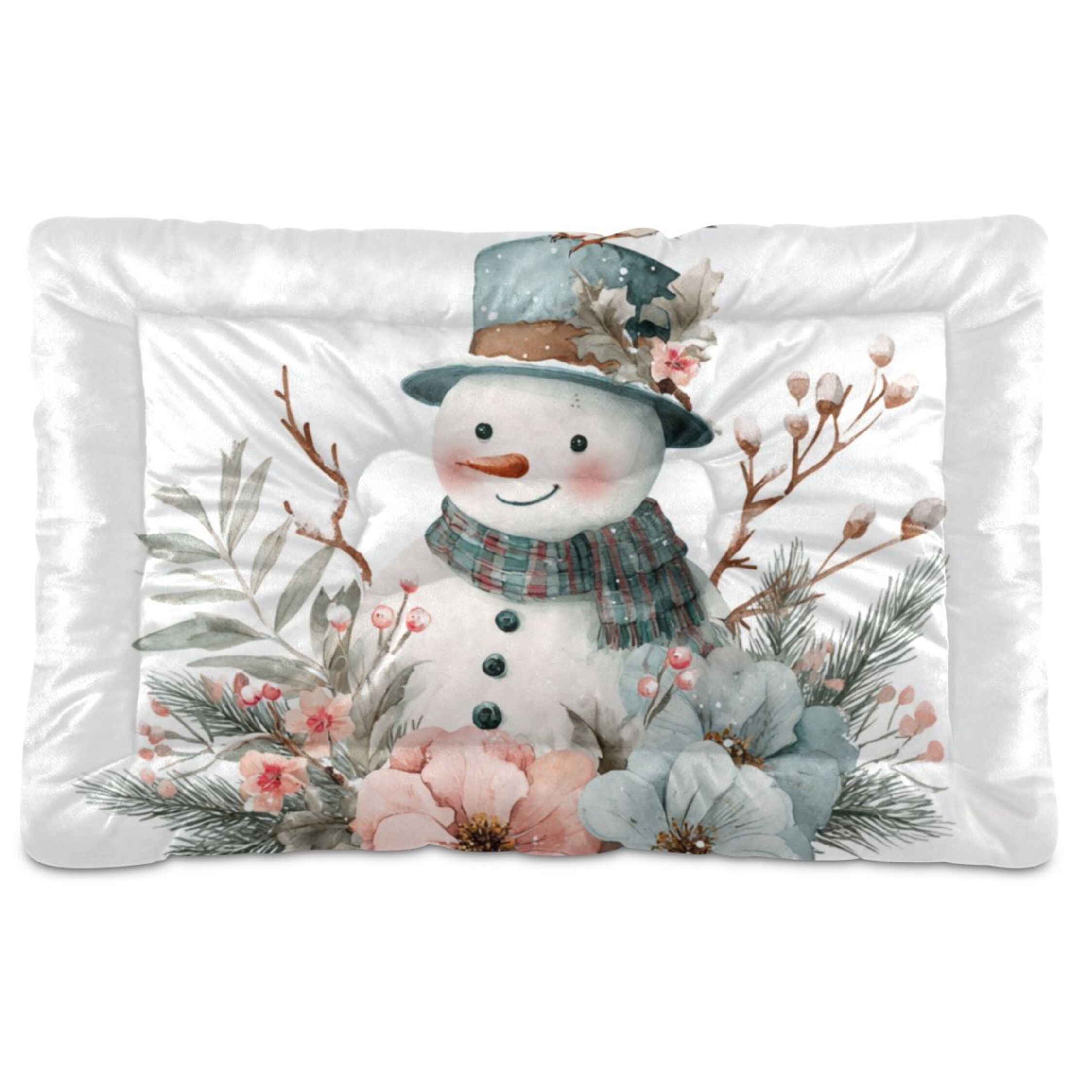 Cozy Mat Pet Bed Indoor Outdoor Warm Soft For Cat Dog Puppy(S/M) Snowman Bird