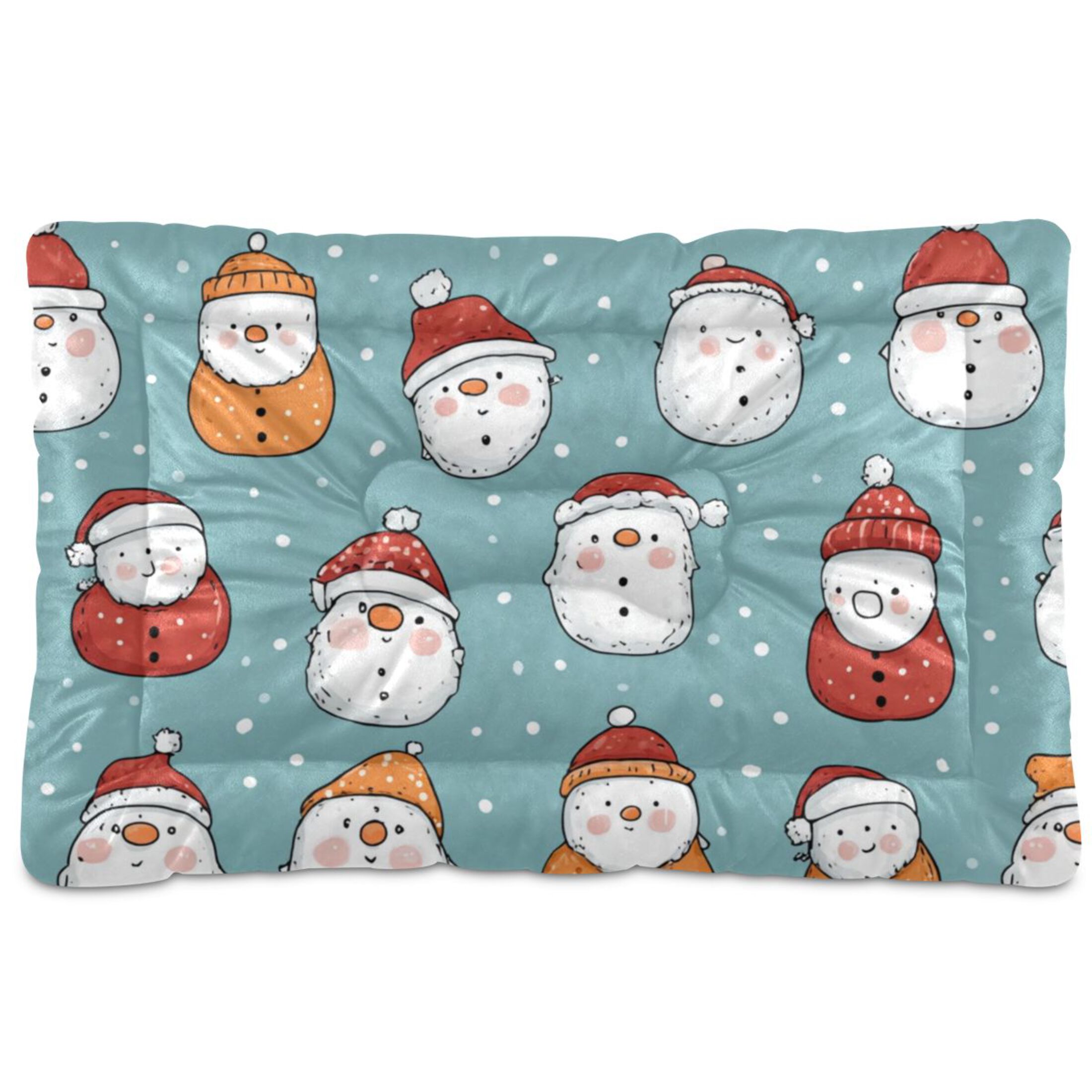Cozy Mat Pet Bed Indoor Outdoor Warm Soft For Cat Dog Puppy(S/M) Snowmen Wearing Red and Orange Hats