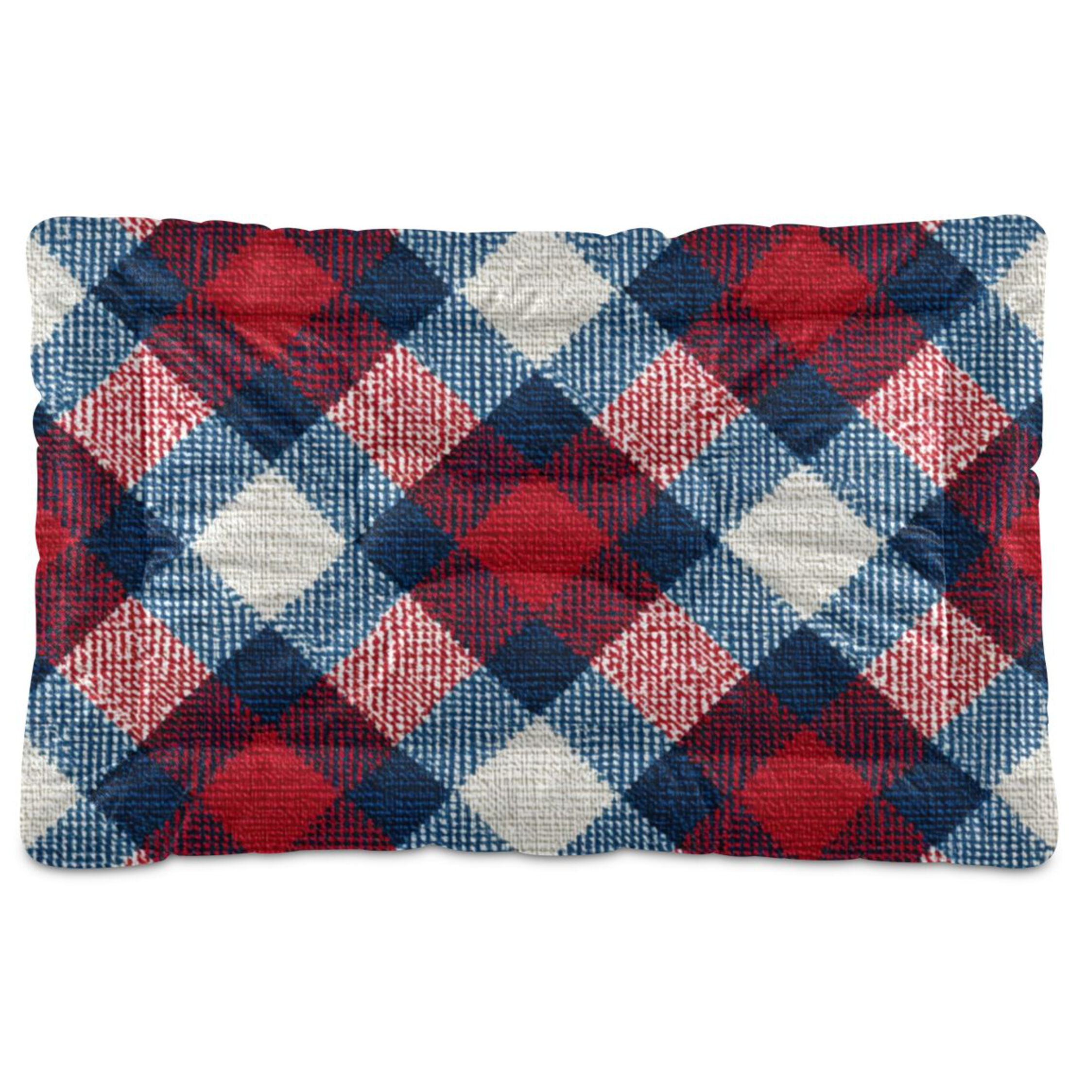 Cozy Mat Pet Bed Indoor Outdoor Warm Soft For Cat Dog Puppy(S/M) Tartan Pattern with Blue Accents