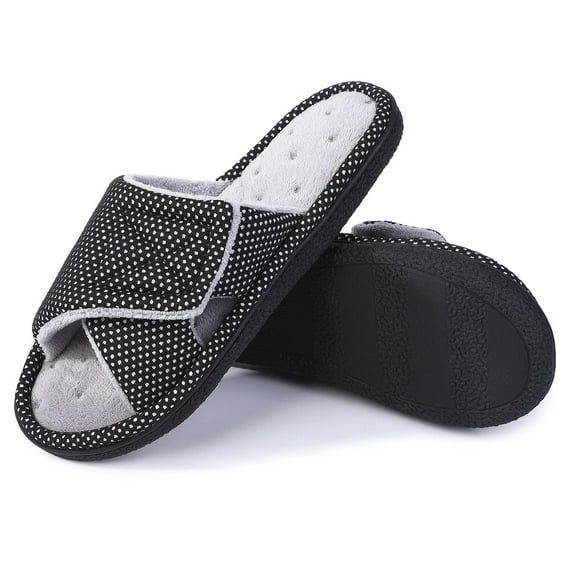 Cozy Memory Foam Men’s Slippers Adjustable Comfy Open Toe House Slippers Slip On Indoor Bedroom Slippers for Men_Black 7-8