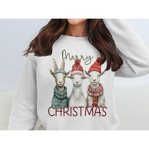 Cozy Merry Christmas Goat Design Sweatshirts (3XL, White)