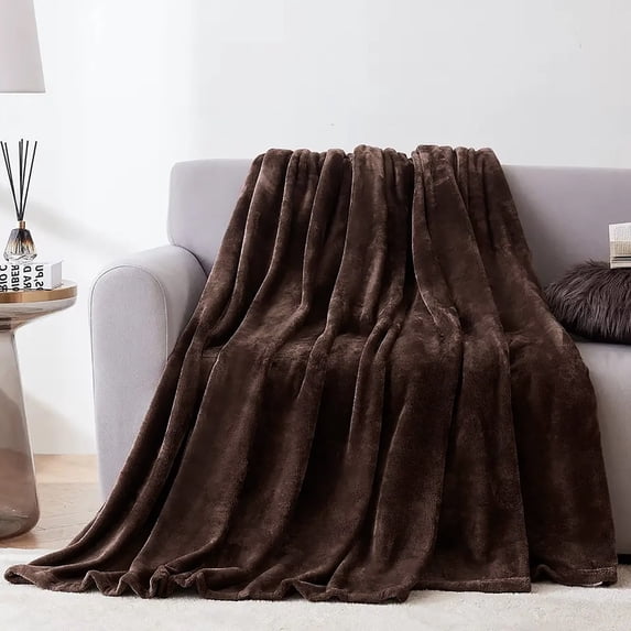 Cozy Microfiber Extra Soft Solid Color Throw Bed Blanket King - Brown