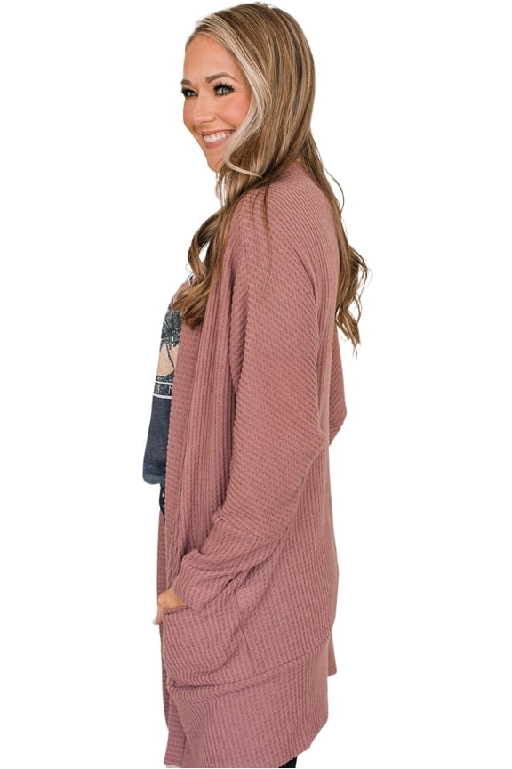 Cozy Mineral Red Cardigan with Pocket - Waffle Knit Texture - [ZhiHiMeRi] | (US 8-10)M