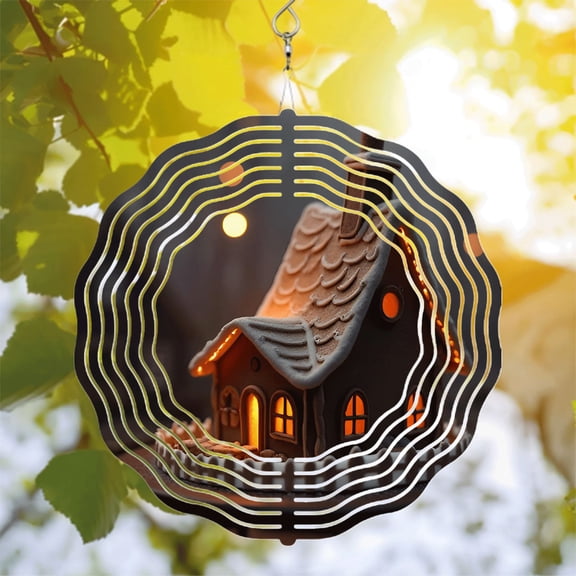 Cozy Miniature House Metal Wind Spinner with Sound Wave Design - Charming Wind Chimes for Yard & Garden Decor