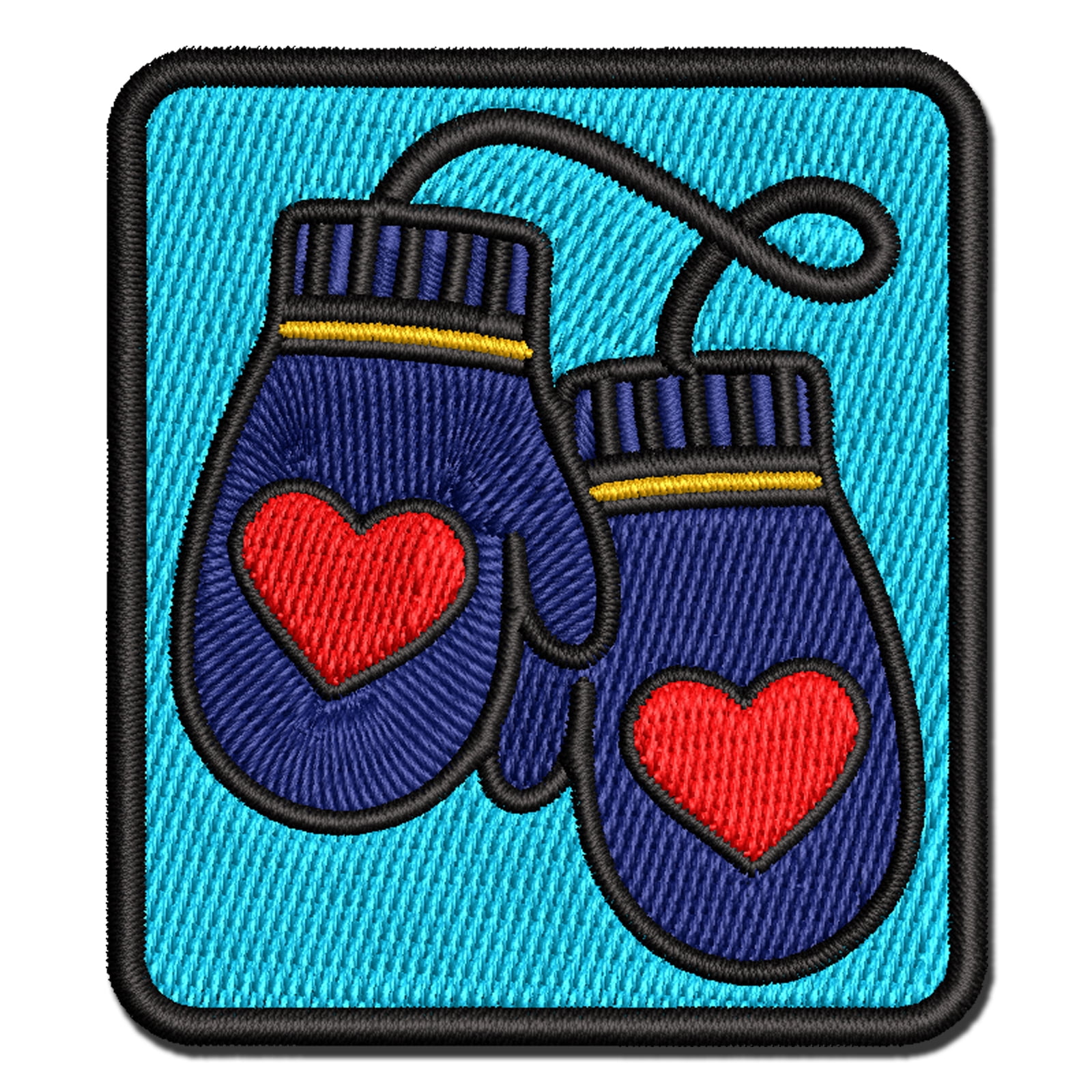 Cozy Mittens with Hearts Winter Applique Multi-Color Embroidered Iron-On Patch - 3.5 Inch Large
