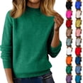 thumbnail image 1 of Cozy Mock Neck Sweaters for Women Long Sleeve Lightweight Soft Jumper Knitted Pullover Fall Clothes, Dark Green M, 1 of 8