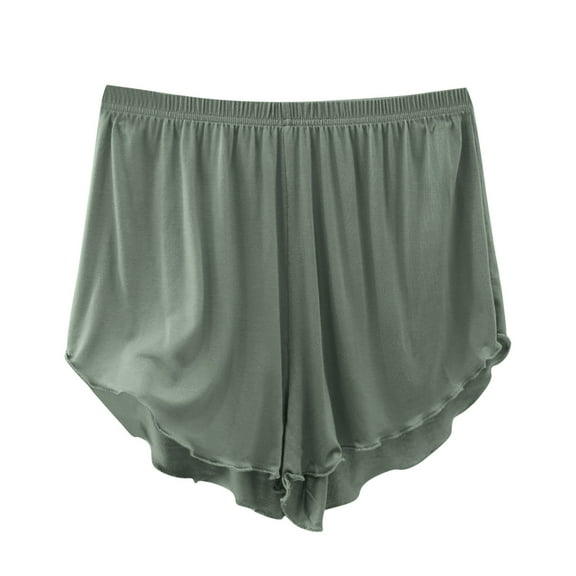 Cozy Modal Sleep Shorts Women Elastic Drawstring Loose Wide Leg Pajamas Shorts Frilled Lounge Shorts Sleepwear Army Green, L