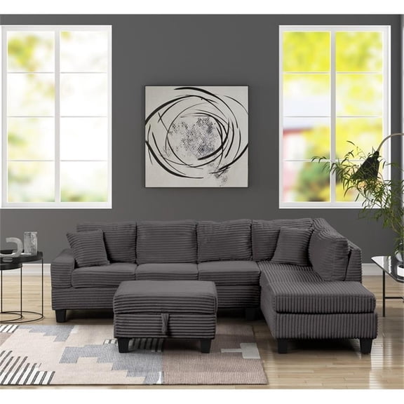Cozy Modern Style Recliner Sectional Sofa Made With Wood in Gray