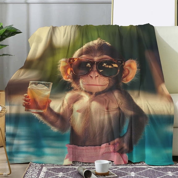 Cozy Monkey Print Flannel Throw Blanket - Soft, Warm & Versatile for Couch, Bed, Car, Office, Camping | All-Season Gift Idea