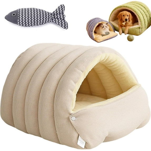 Cozy Monster Cat Bed, 2026 New Upgrated Warm Cat Bed for Winter, 360° Nesting Design, Snuggle Season Just Got Fluffier, Calming Plush Anti-Anxiety Cuddler Beds with Removable Cushioned (Beige, M)
