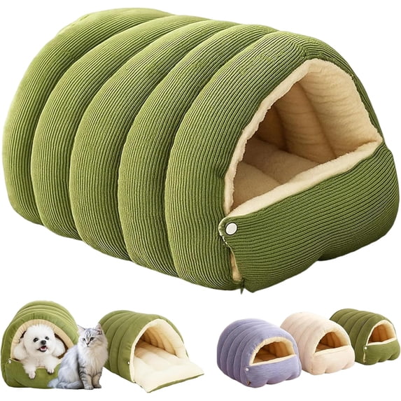 Cozy Monster Cat Bed, 2026 New Winter Warm Cat Sleeping Bag, with Removable Cushion, Machine Washable Warm Kitty Beds for Indoor Cats & Small Dogs (Green,S)
