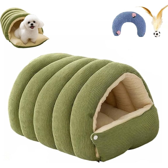 Cozy Monster Cat Bed, Niopets Cave Style Pet Bed Non-Slip Removable Washable, Fleece Soft Cat Sleeping Bag Tent with Removable Cushion Indoor (Green, Large)