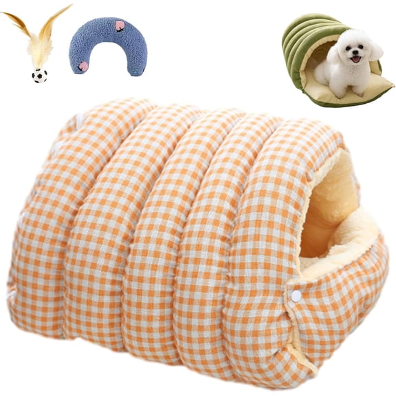 Cozy Monster Cat Bed, Niopets Cave Style Pet Bed Non-Slip Removable Washable, Fleece Soft Cat Sleeping Bag Tent with Removable Cushion Indoor (Yellow B, Medium)
