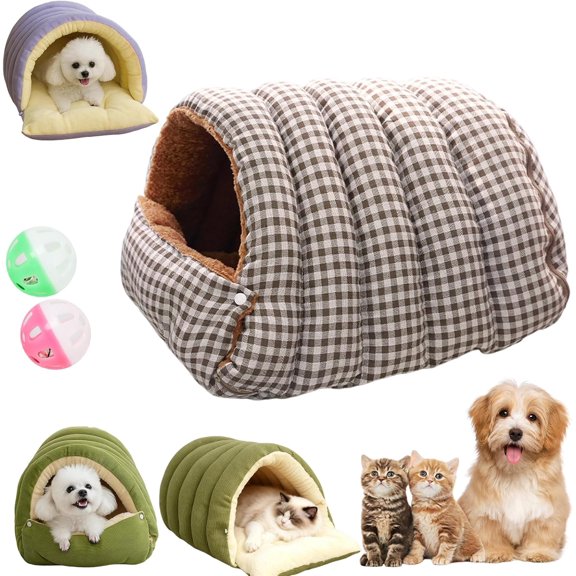 Cozy Monster Cat Bed, Soft Fluffy Warm Pet Nest House with Removable Cushion, Washable Non-Slip Pet Sleeping Bag for Indoor Cats Small Dogs (Purple,Medium)