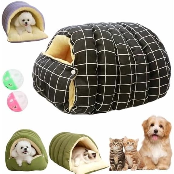Cozy Monster Cat Bed, Soft Fluffy Warm Pet Nest House with Removable Cushion, Washable Non-Slip Pet Sleeping Bag for Indoor Cats Small Dogs (Purple,Medium)