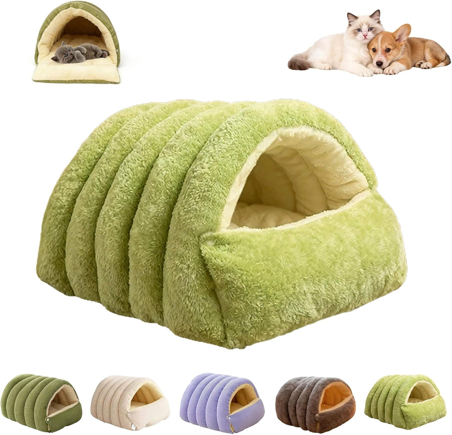 Cozy Monster Cat Bed Warm Enclosed Cat Bed Cave with Hooded Cover – Washable Cozy Plush Cats Tent for Indoor Cats & Small Dogs, Calming Winter Pet Nest