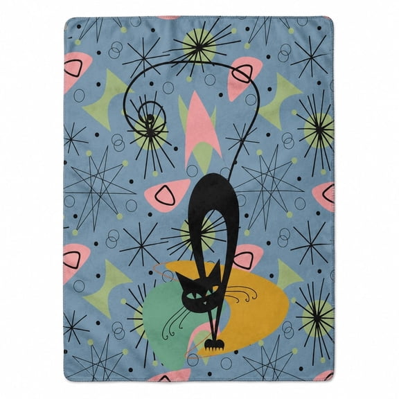 Cozy Mood Studio Mid Century Modern Atomic Cat Fleece Throw Blanket – Retro Starburst Geometric Design, Soft & Cozy, 30 x 40 in