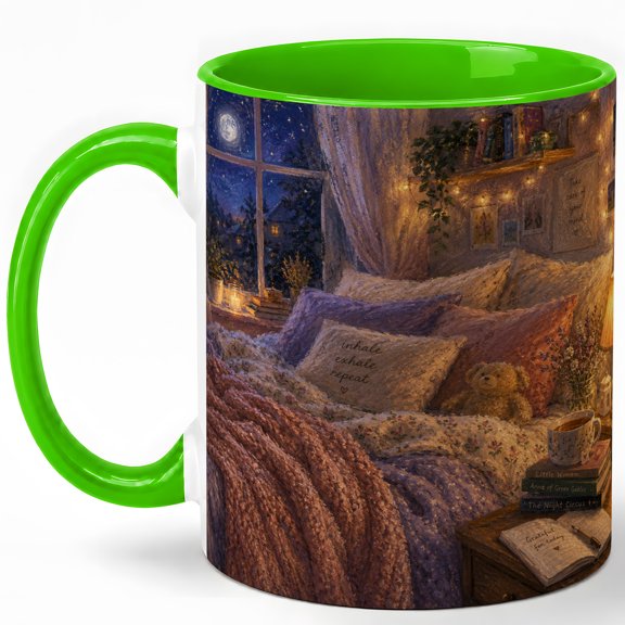 Cozy Moon Bedroom 11oz Ceramic Mug, Reading Room Night Art