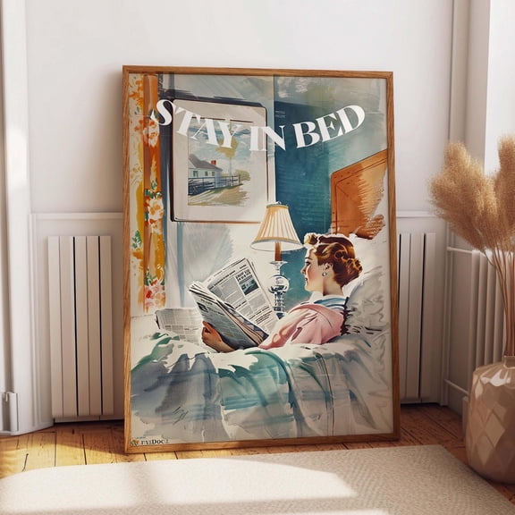 Cozy Morning Reads Print - Retro Woman Reading In Bed Artwork - Feminine Wall Art Poster Book Lover Gift Wall Art, Modern Wall Decor, 16x24 UNFRAMED