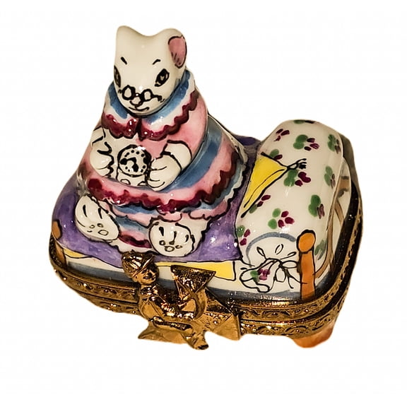 Cozy Mouse Bed Keepsake for Collectors Limoges Box Porcelain Figurine
