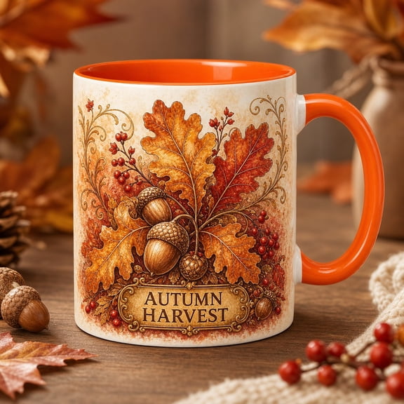 Cozy Mug Autumn Harvest Fall Leaves Design